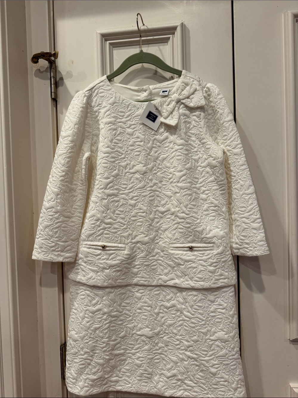 Janie and Jack Ivory Textured Bow Dress